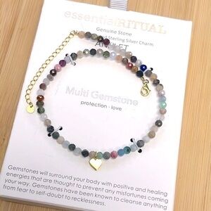 Brand New Essential Ritual 18K Gold Plated Sterling Silver Genuine Stone Anklet